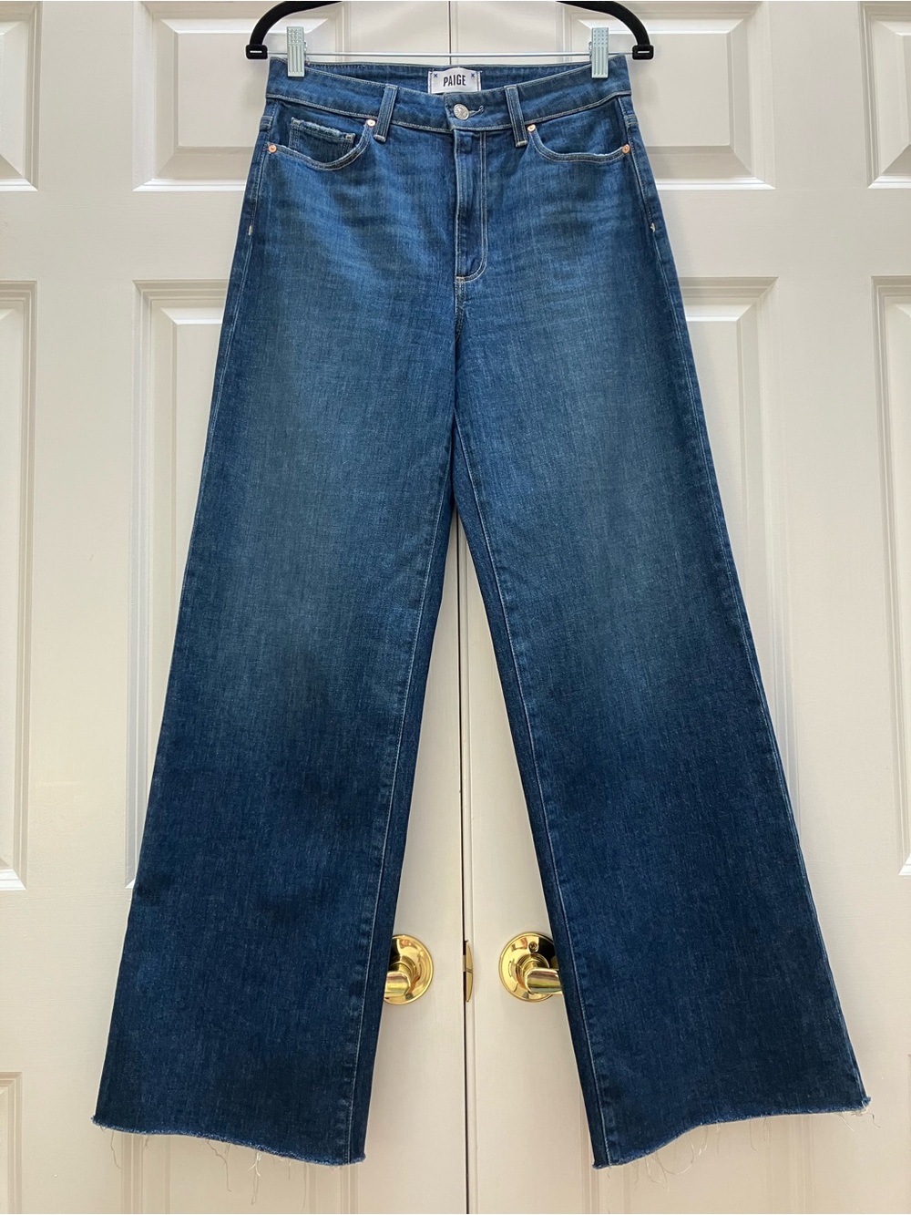 Paige Anessa 31" Wide Leg Denim Jeans Raw Hem High Rise Ancient Wash size 28 - Picture 2 of 12